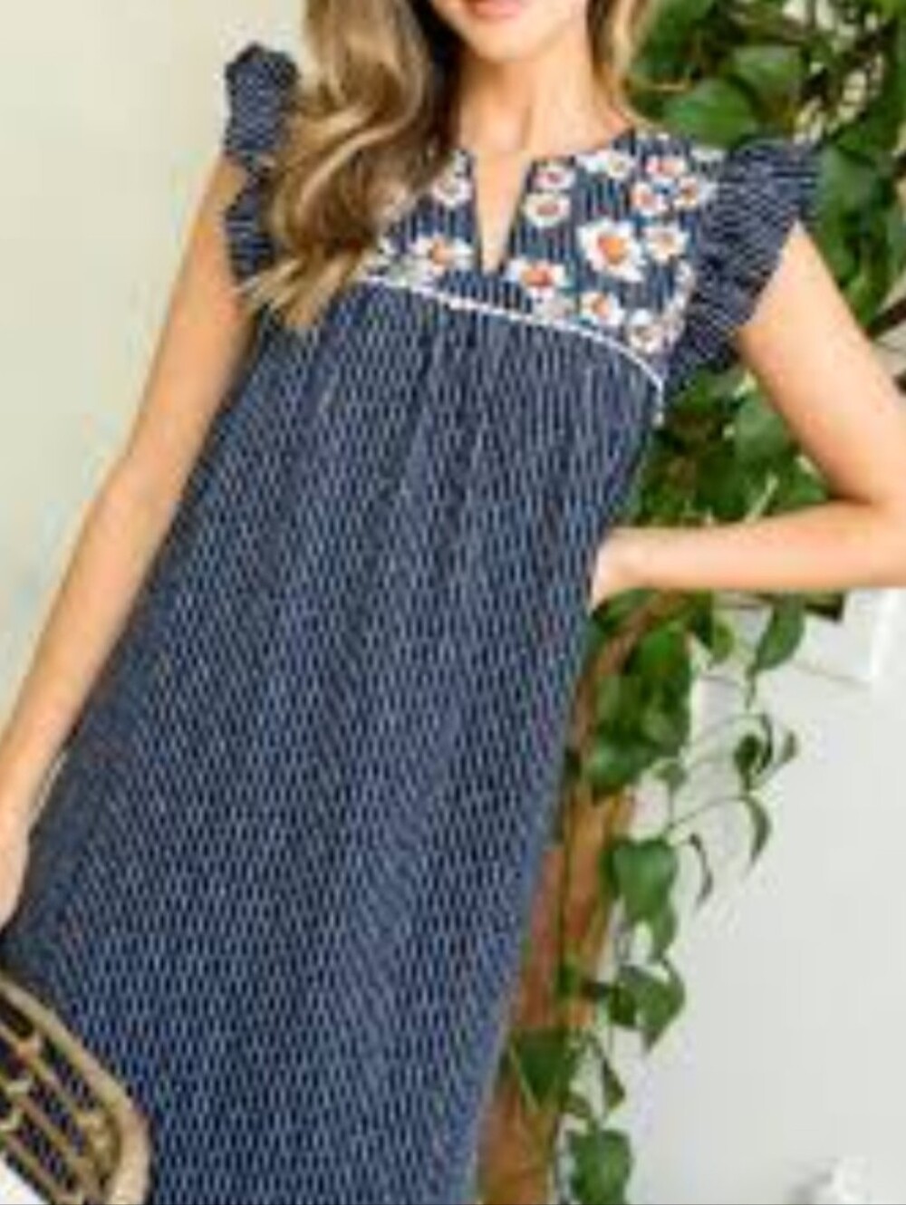 THML Navy Embroidered Ruffle Summer Dress